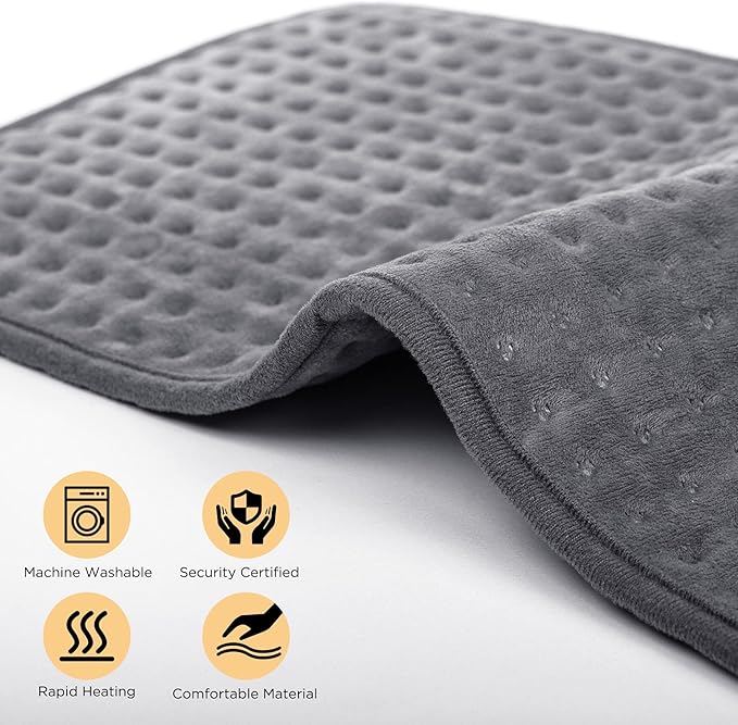 Large Electric Heating Pad for Back Pain and Cramps Relief Heat Therapy Pad for Shoulders Neck - Auto Shut Off & Fast Heating -Safety Heated Pad Fits Women and Men (12"x24")