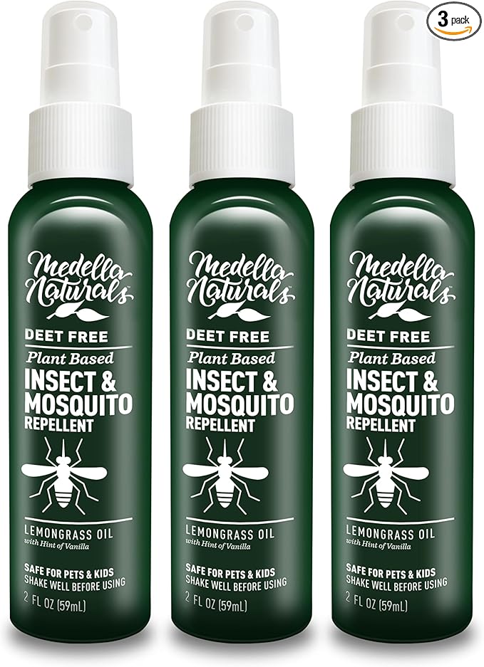 Deet-Free Insect & Mosquito Repellent Pack of 3 (2oz) – Nice Smelling Insect Repellent with Lemongrass Oil Safe for Pets and Kids – Bug Spray Against Mosquitoes, Gnats, Black Flies, and No-See-ums