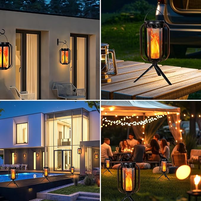 Solar Lantern Outdoor Lights, 2 Pack Waterproof Solar Powered Lanterns with Flickering Flame, Hanging Lantern Decorative for Outside, Solar Powered Outdoor Lights for Yard Garden Patio Table Decor