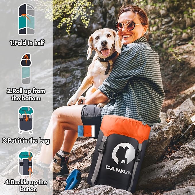 CANWAY Flannel Sleeping Bag for Adults & Kids - Camping & Backpacking - Cold & Warm Weather - Compression Sack