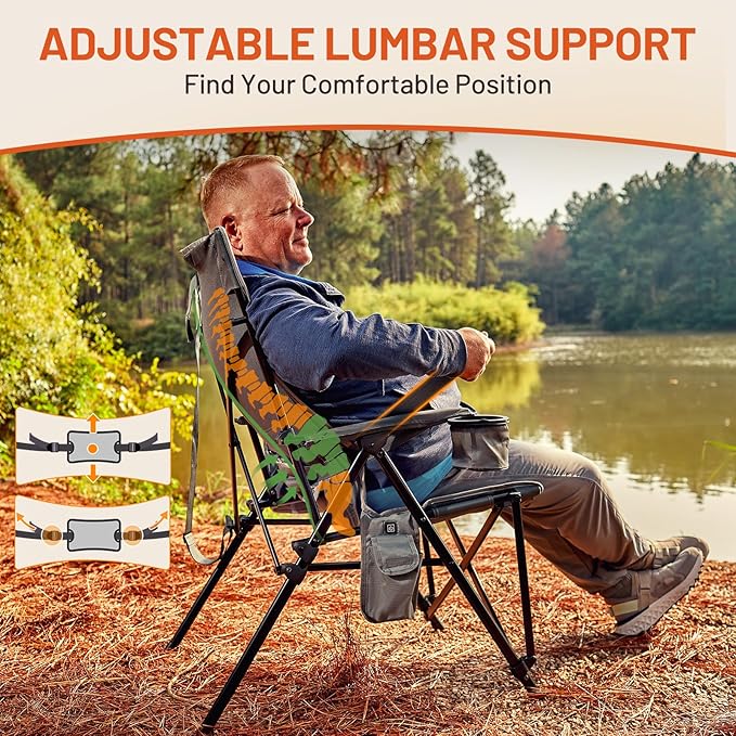 TIMBER RIDGE Oversized Heated Camping Chair with Lumbar Support, Portable Folding Chair Heavy Duty for Adults Supports 450 LBS for Outdoor Camping, Lawn, with High Back (Power Bank not Included)