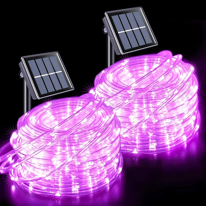 JMEXSUSS 2 * 200 LED Pink Solar Rope Lights, 66ft IP 65 Waterproof Solar String Light Outdoor, 8 Modes Christmas Lights for Camp Trampoline Ladder Slide Tent