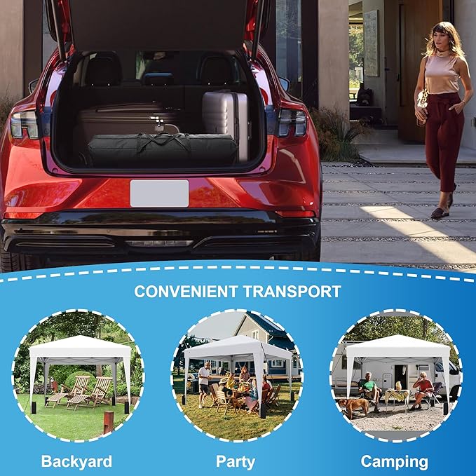 SANWAY 10x10 Pop Up Canopy Tent, One-Button Easy Setup, Outdoor Sun Shade for Events, Camping, Parties, Beach Tent - Silver White (Silver White, 10'x10')