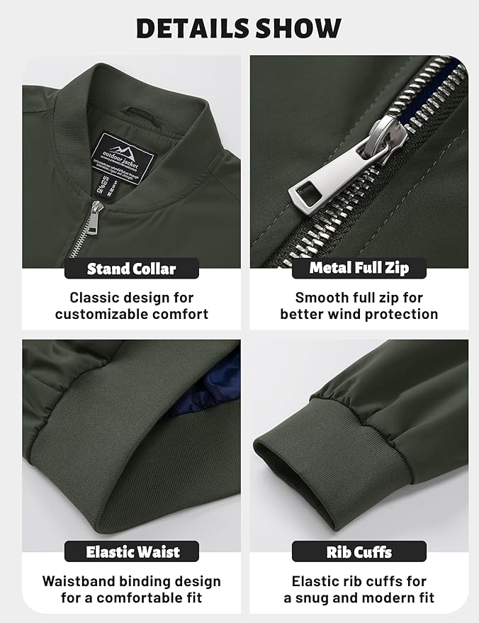 TACVASEN Mens Bomber Jacket Plaid Lined Casual Windbreaker Stylish Light Fall Spring Jackets Windproof Zip Up Coat