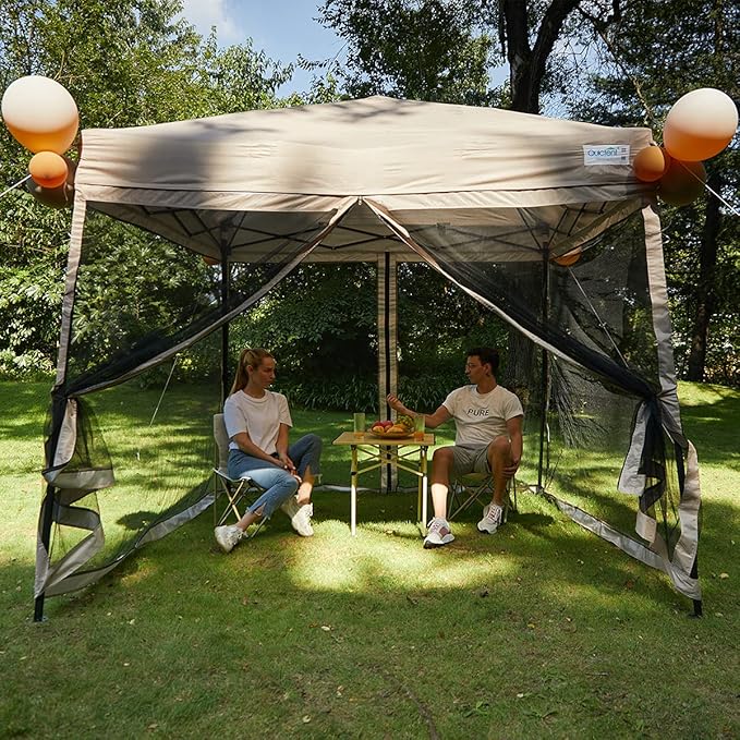 Quictent 9'x9’ Pop up Screened Canopy Tent with Mosquito Netting, Portable Easy up Outdoor Screen House Shelter Fully Sealed for Patio, Camping and Picnic, Includes Carry Bag (Tan)