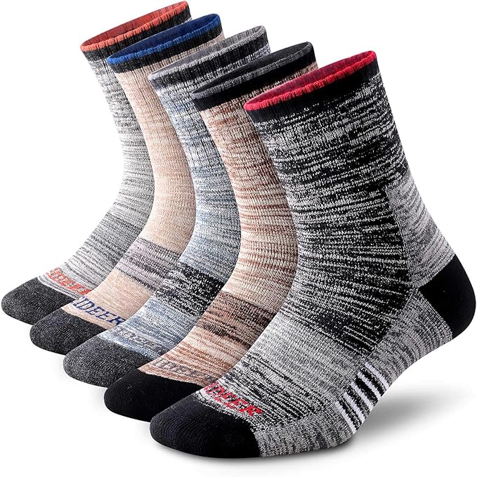 FEIDEER Men's Walking Hiking Socks, Wicking Cushion Quarter Crew Socks for Mens Outdoor Sports, 3/4/5 Pair, 6-15 Size