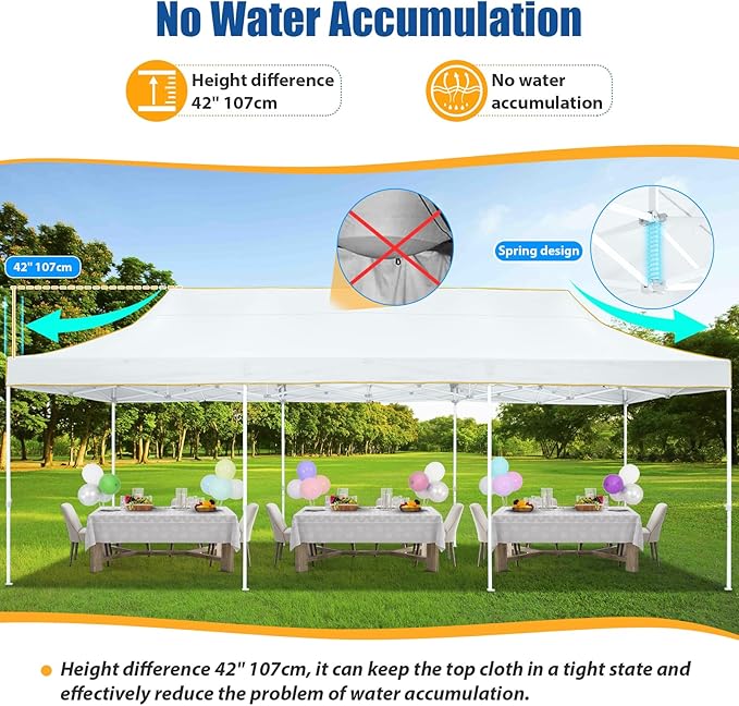 HOTEEL 10x30 Pop up Canopy Tent for Parties, Heavy Duty Easy Setup Tent Without Sidewalls, Outdoor Commercial Instant Gazebo for Wedding Event, with Portable Bag, White(Hexagonal Frame)