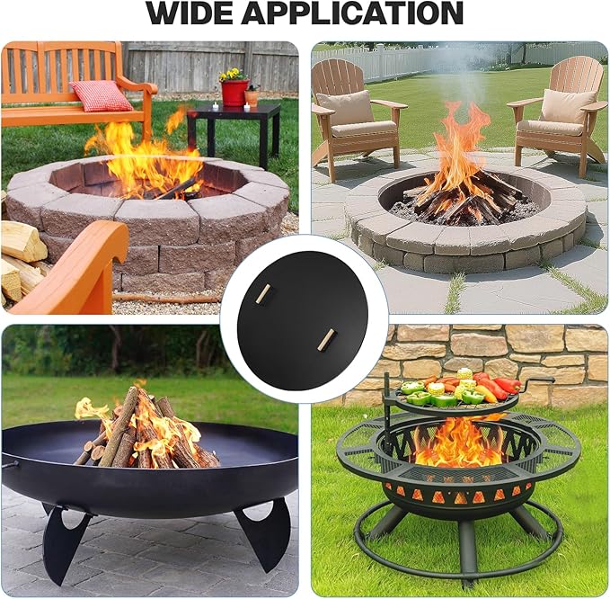 Fire Pit Lid Round 36", Heat Resistant Metal Firepit Cover with 2 Wooden Handles for Round Patio Fire Pit, Compatible for Firepits Inside Dia Up to 34"