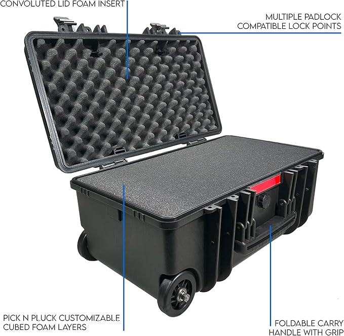 DCB Cases - Element 5573F | 22 x 14 x 10 Ext Dim | IP67 Waterproof | Pluck Foam Insert | Telescoping Handle | Foldable Grip | Resin-Reinforced Injection Molded Plastic | 2 Latch Lid Close | Wheels