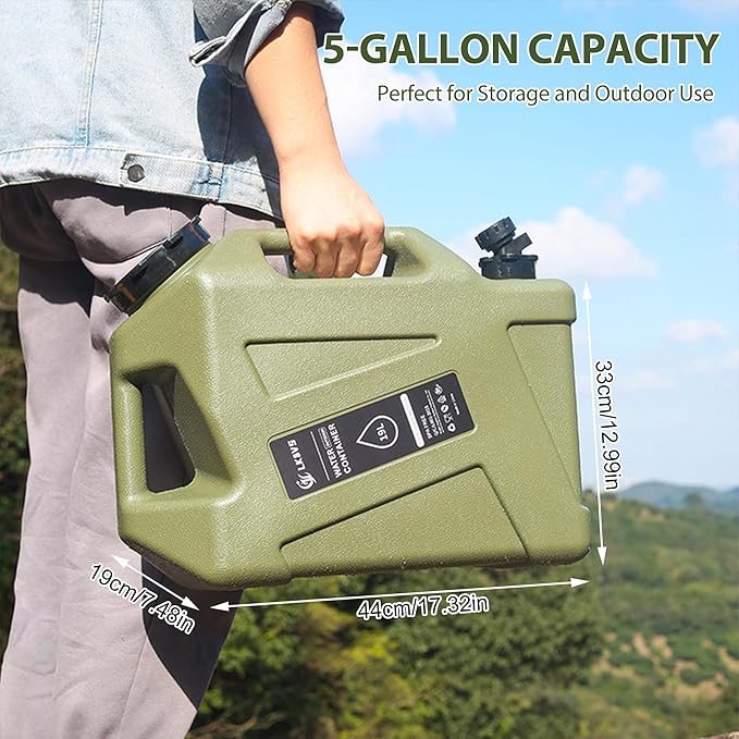5 Gallon Water Jug with Spigot โ BPA-Free Camping Water Container, Leak-Proof Water Storage Tank, Portable Overlanding Gear for Outdoors, Hiking, Emergency, BBQ & Home Use