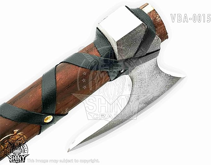 SHINY CRAFTS | Custom Handmade Carbon Steel Viking Axe,Valentine's Day Gift,Christmas Gift,Birthday gift for him with Premium Leather wrapped Handle and Leather Sheath (SCA-15)