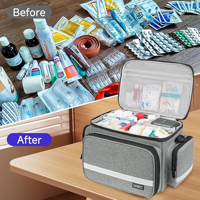 Medical Bag,First Aid Bag Empty,Home Health Nurse Bag with Detachable Divider,Medical Supplies Storage Tote for Nursing Student,Therapist,Doctors,Grey