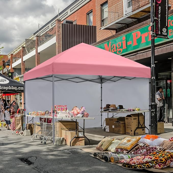 COOSHADE Pop Up Canopy Tent 10x10 with 2 Sidewalls, Outdoor Shade Instant Canopy Tents, Pink