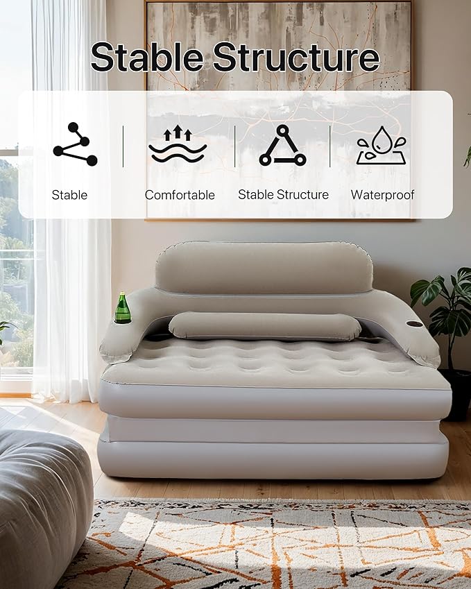 JEASONG Inflatable Chair Air Couch with Air Pump, Camping Air Mattress Blow Up Inflatable Sofa Bed with Backrest, Multi-Mode Use, Easy to Storage