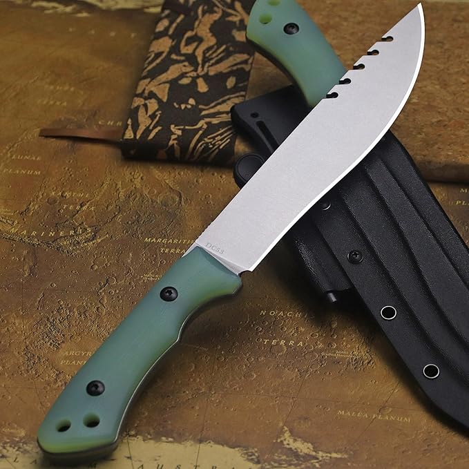 13.4-inch DC53 steel full tang hunting knife + K sheath. Suitable for camping, hiking, hunting and as daily carry equipment for handicrafts. (G10 - Minimalist Luxury Style A)