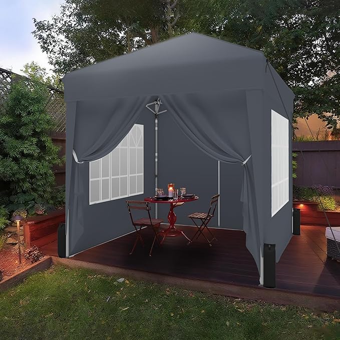 SANWAY 6.6x6.6 Pop Up Canopy Tent with Sidewalls x 4 –with Rome Window, Waterproof, UV-Resistant, Portable with Carry Bag for Outdoor Events, Camping, and Backyard Parties – Dark Gray