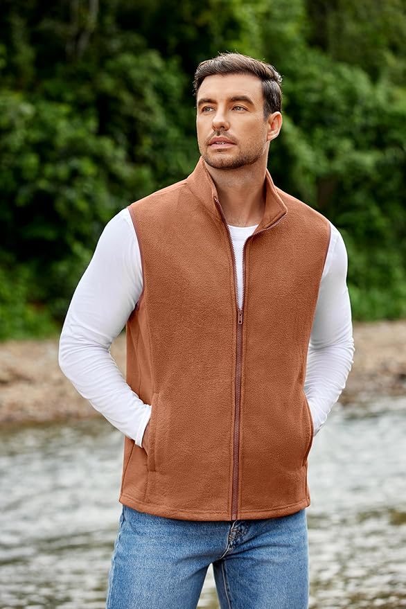 COOFANDY Mens Polar Fleece Vest Lightweight Sleeveless Jacket Warm Zip up Outerwear Vests with Zipper Pockets for Hiking