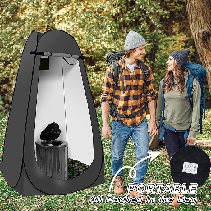 Taeku Pop Up Shower Tent, Large Privacy Dressing Room, Portable Sun Shade Canopy Outdoor Rain Shelters for Outdoor Shower, Toilet, and Changing Room (Black)