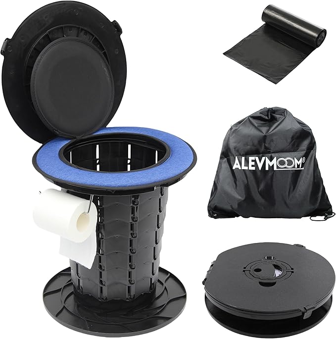 ALEVMOOM XXL Portable Toilet - 19.7" H Taller Wider Collapsible Foldable Camping Toilet with Lid, Strap, Bag - Adjustable for Camping, Hiking, Travel and Car