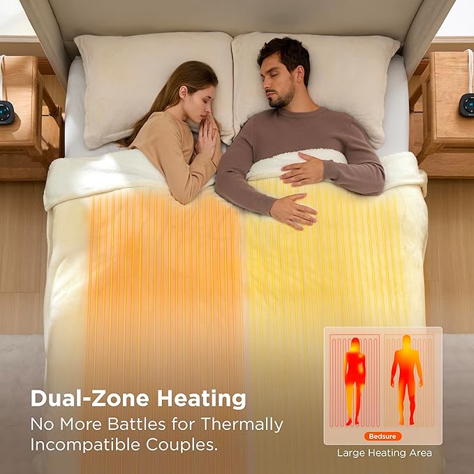 Bedsure Electric Blanket King Size - Dual Control Heated Blanket King Size, Fast Heating with 10 Time Settings & 10 Heat Settings, Warm Gift for Grandma (100x90 inches, Lvory)