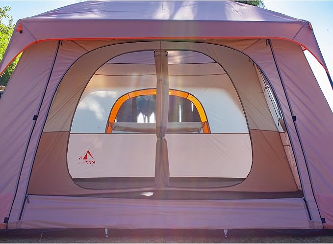 KTT Extra Large Tent 6-10-12-14 Person(A),Family Cabin Tents,2 Rooms,3 Doors and 3 Windows with Mesh,Straight Wall,Waterproof,Double Layer,Big Tent for Outdoor,Picnic,Camping,Family Gathering