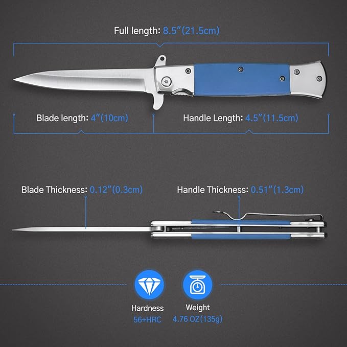 GVDV Folding Pocket Knife with G10 Handle, 7Cr17 Stainless Steel EDC Knife with Safety Liner-Lock, Camping Hunting Survival Knife for Men Women, Blue