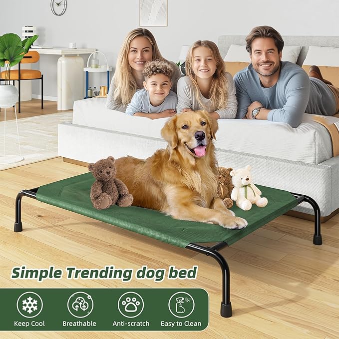 Simple Trending Raised Dog Bed for Large Dogs, Waterproof XL Dog Cot, Outdoor Cooling Elevated Pet Bed Load 100lb, 47.75" x 30.5", Green