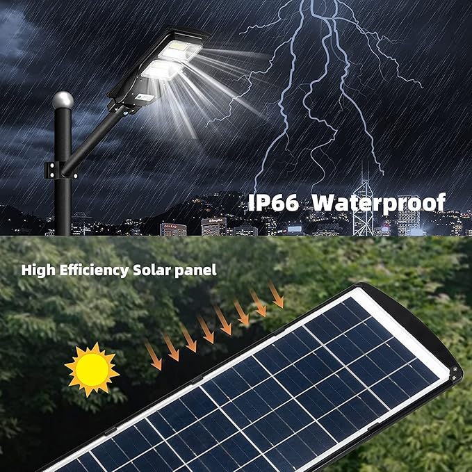 2 Pack Solar Street Lights Outdoor 120000 lumens, Led Street Light Outdoor Dusk to Dawn Security Led Solar Street Light with Remote Control for Square, Yard, Garden, Basketball Court