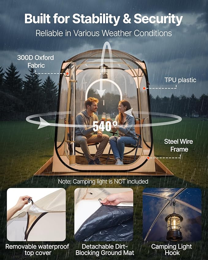 VEVOR Pop up Sports Tent, 4 Sizes Optional Clear Bubble Tent for 1-6 Person, Waterproof Outdoor Pod with Floor Mat & Top Cover, Garden Igloo Dome Tents Camping Shelter for Sports Watching
