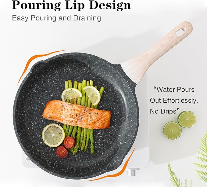 Nonstick Frying Pan Set, 3 Piece Skillet Set, Healthy Induction Cookware Cooking Pan, Stay-Cool Handle, Compatible with All Stovetops, PFOA Free (9.5, 11, 12.5 Inch)