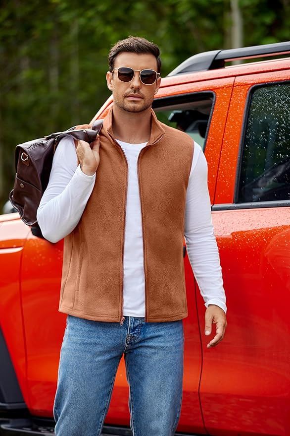 COOFANDY Mens Polar Fleece Vest Lightweight Sleeveless Jacket Warm Zip up Outerwear Vests with Zipper Pockets for Hiking