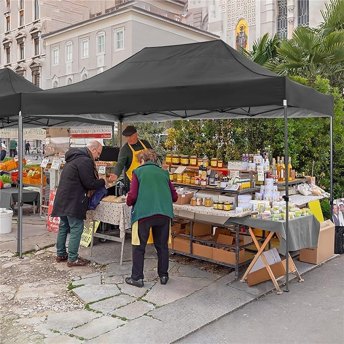 COBIZI 10x15 FT Pop up Canopy Tent,Heavy Duty Easy Up Commercial Outdoor Party Canopy Tents for Wedding Parties All Season Wind & Waterproof Gazebo with Carry Bag,Black(Frame Thickened)