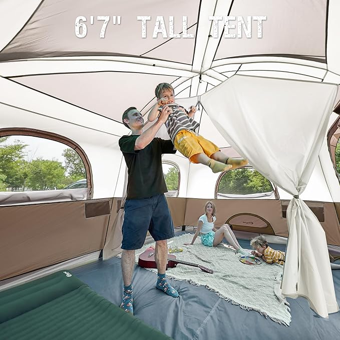 PORTAL 8 Person Tents for Camping, Easy Setup Cabin Tent with Large Porch, 2 Room, Waterproof Family Camping Tent for Outdoor Camping, Patio