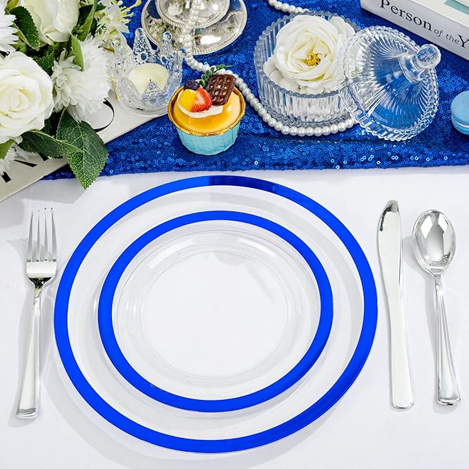 U-QE 120pcs Royal Blue Plastic Plates - Blue Disposable Plates Heavy Duty - Includes 60 10" Dinner & 60 7" Dessert Plates for Party, Birthday