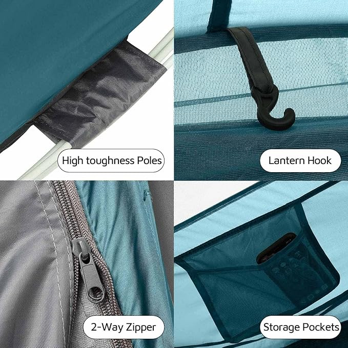 4 Person Easy Pop Up Tent,9.5’X6.6’X52'',Waterproof, Automatic Setup,2 Doors-Instant Family Tents for Camping, Hiking & Traveling