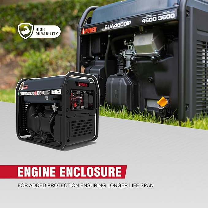 A-iPower 4600W RV-Ready Quiet Portable Inverter Generator Gas Powered, Ultra-lightweight Open Frame Power Supply for Tailigating/Home Backup, CO Sensor