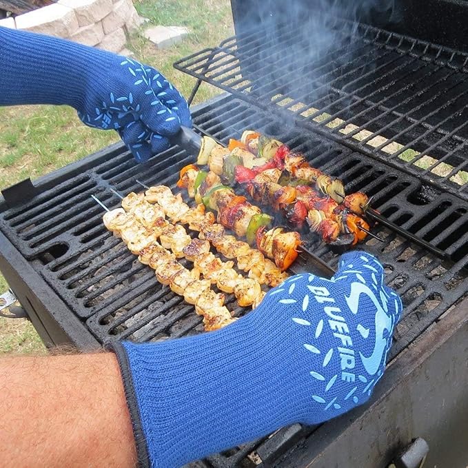 BBQ Grill Firepit Oven Mitts Highest Heat Resistance EN407 Lab Certified (X-Large, Red/Black)