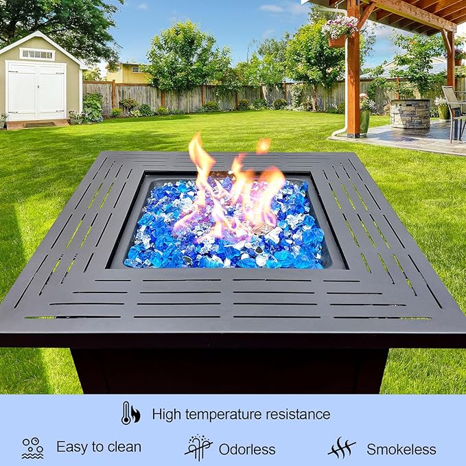 20 Pounds Fire Glass 1/2 Inch High Reflective Tempered Firepit Glass Rocks for Fireplace, Fire Pit Table, Fire Bowl and Landscaping (Cobalt Blue, Oceanic Blue and Crystal Clear)