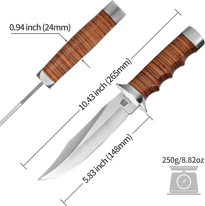 5.8" Fixed Blade Hunting Knife- Genuine Leather Handle Bowie Knives with Sheath Straight Edge for Camping, Hiking, Survival