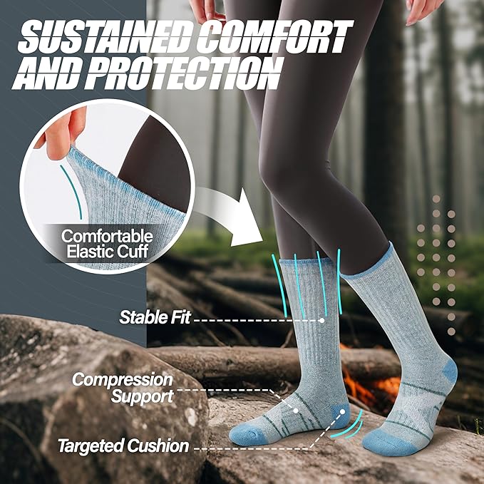 ANTSANG 5 Pairs Merino Wool Hiking Socks for Men & Women Thermal Winter Warm Moisture Wicking Cushion Boot Socks