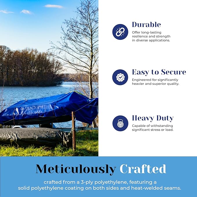 Tarps Now 20x40 ft Heavy Duty Plastic Tarp – Blue Poly Tarp, 6 MIL Waterproof Cover w/Aluminum Grommets, Reinforced Edges, Tear Resistant Polyethylene for Camping, Roofing, Construction, Outdoor Use