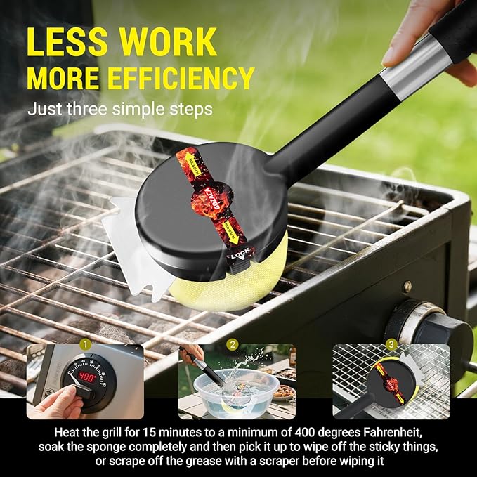 Grill Brush BBQ Replaceable Scraper Cleaning Head, Bristle Free, Safe for Stainless Steel & Cast Iron Grates, Premium Aramid Fiber, Dishwasher Safe