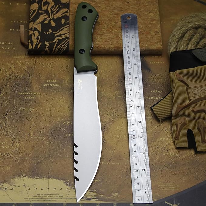 13.4-inch DC53 steel full tang hunting knife + K sheath. Suitable for camping, hiking, hunting and as daily carry equipment for handicrafts. (G10 - Jungle Style A)
