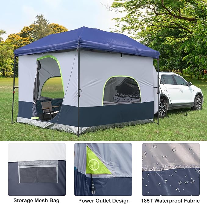 UNP Car Square Tent - Inner Tent for 10' x 10' Canopy into Camping Cube Cabin - Connect Car Tailgate Cabin Vented Roof - Dark Blue (Canopy Pole/Shelter NOT Included)
