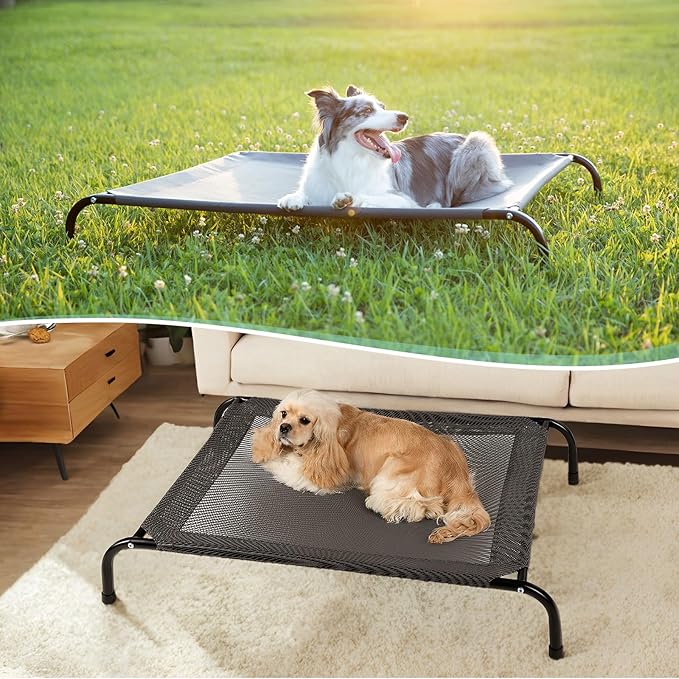 Cooling Elevated Dog Bed for Extra Large Dogs with Non-Slip Floor Protectors & Breathable Mesh, XL Raised Indoor & Outdoor Dog Cot Hammock, 54" L x 35" W x 8" Th, X-Large, Green