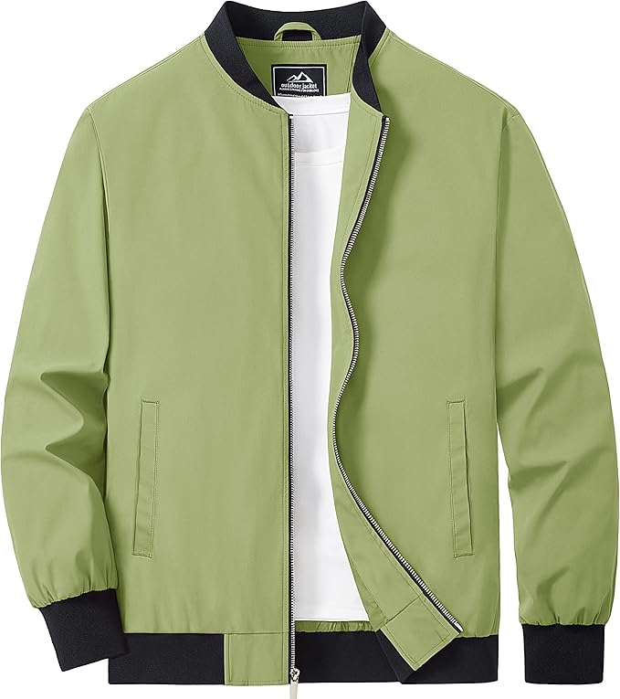 MAGCOMSEN Men's Bomber Jacket Lightweight Casual Zip Up Windbreaker Spring Fall Golf Coat with Pockets