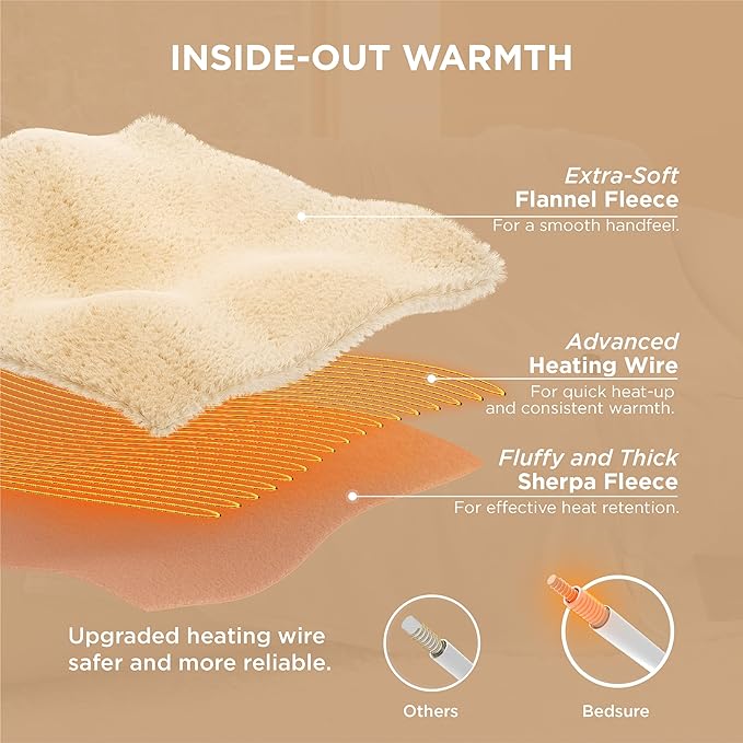 Bedsure Electric Blanket Twin - Soft Flannel Heated Blanket, Fast Heating with 10 Time Settings & 6 Heat Settings, Warm Gift for Grandma (62x84 inches, Taupe)