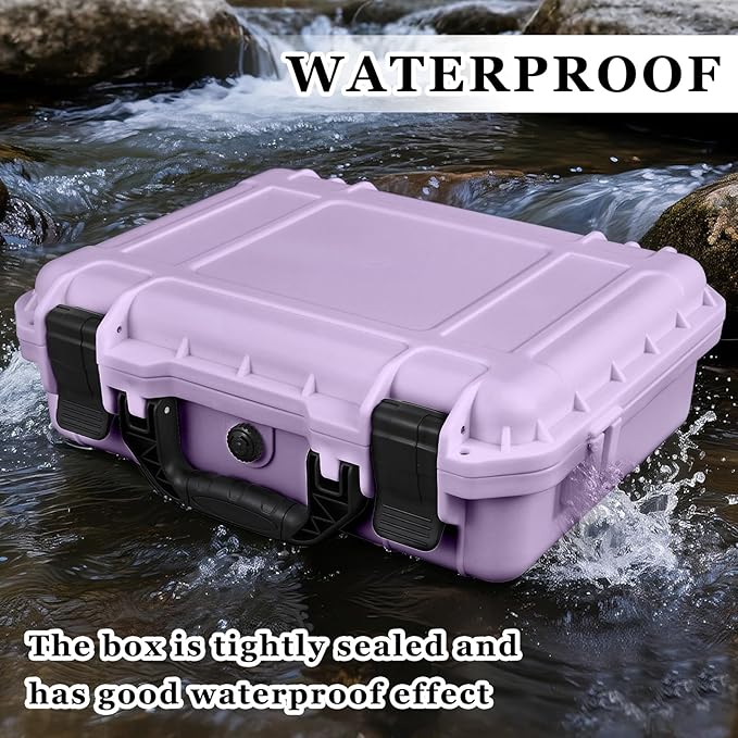 14.3 x 11.4 x 4.5 Inch Waterproof Hard Case with DIY Customizable Foam Insert Portable Protective Case with Knife for Camera Drones Equipments Tools Test Instruments (Purple)