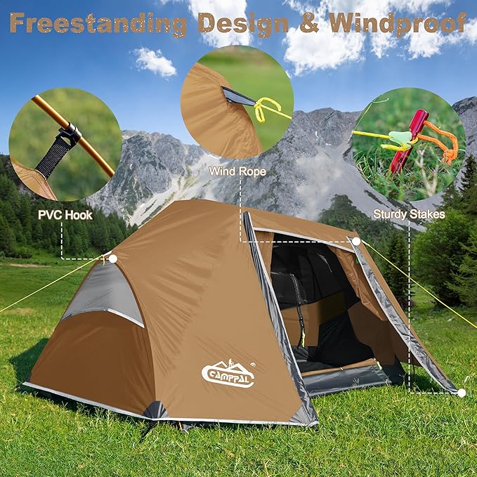 1-2 Person Backpacking Tent, Waterproof Windproof Two Person Tents for Camping & Hiking Double Doors Easy Setup UPF 50+ with 1 Vestibule