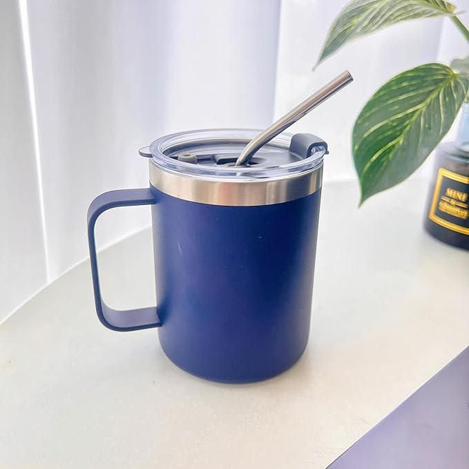 1pack 12oz Coffee Mug With Handle Bulk, Stainless Steel Insulated Travel Tumblers With,Double Wall Vacuum Camping Cup for Hot & Cold Drinks Tea (navy)